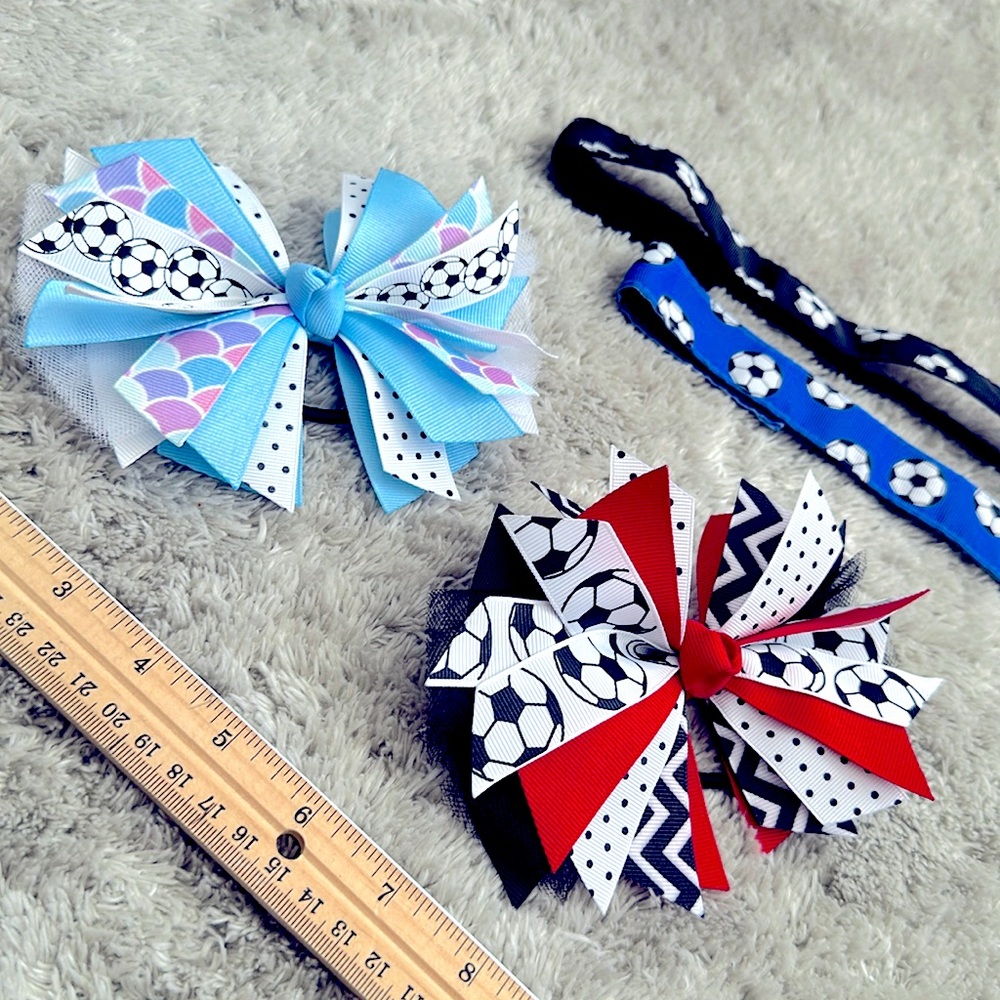 Set of 2 Soccer-Themed Hair Bows & Matching Headbands